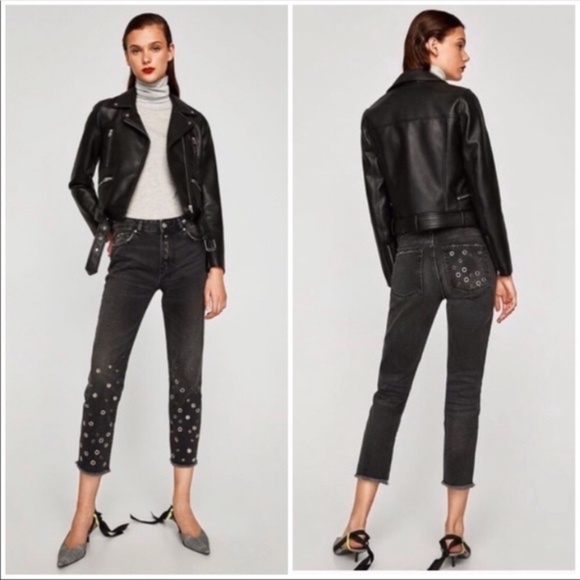 Zara Denim - Zara Black Grommet Crop Jeans